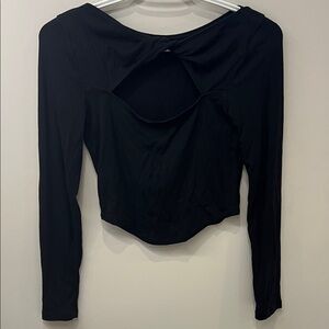 Lululemon Athletica Open Back Ribbed Cropped Black Long Sleeve Top